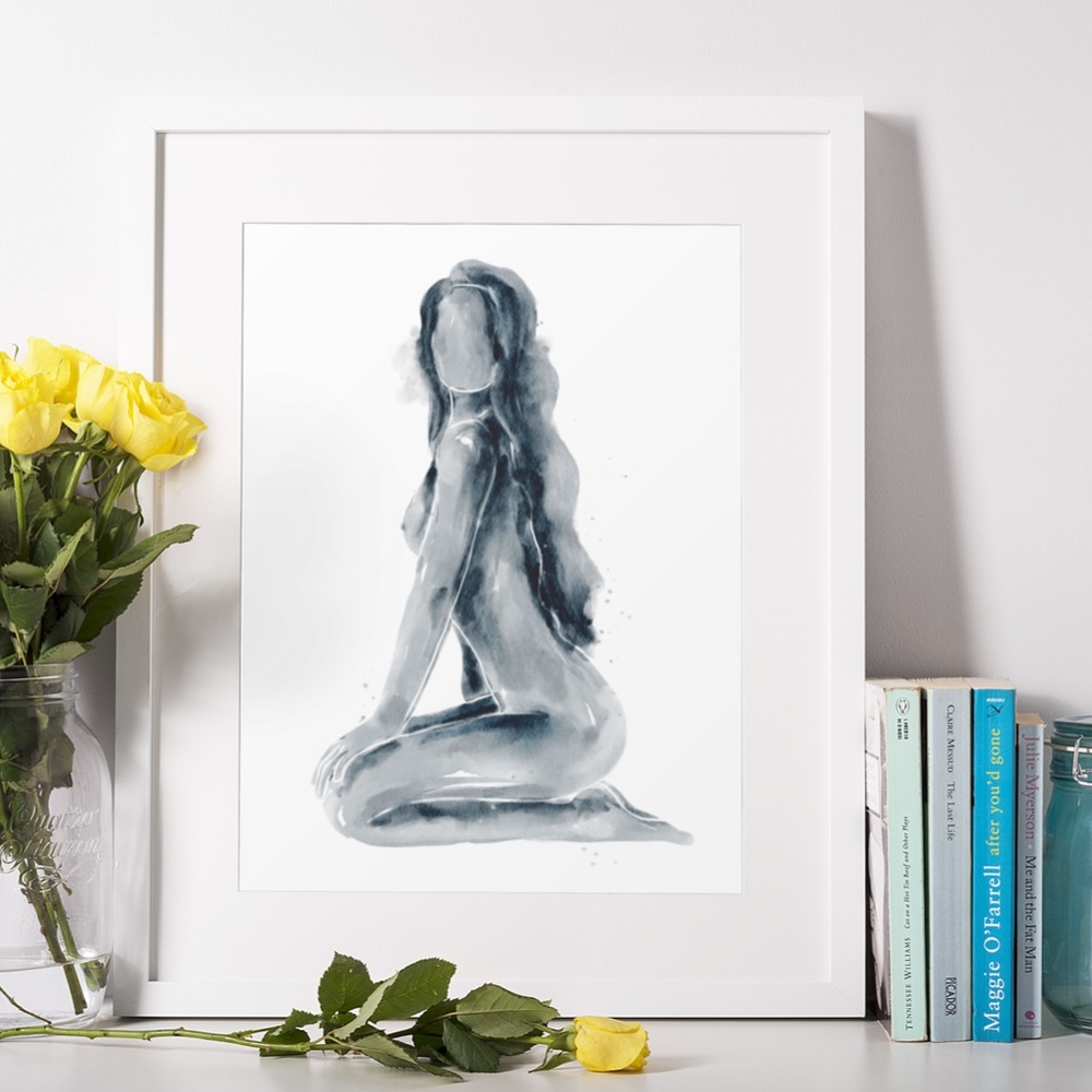 Watercolor Abstract Nude Woman Portrait Print Poster Unframed - Picture 7 of 14